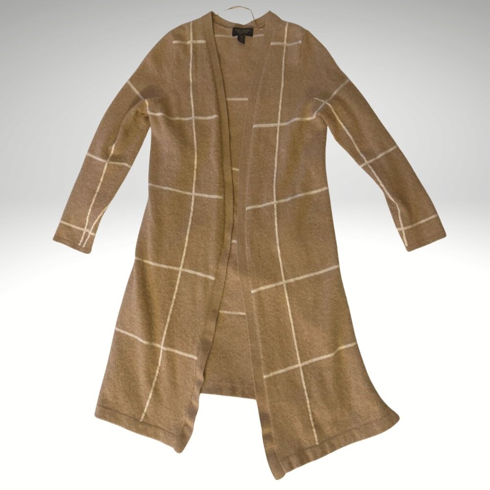 Charter Club Luxury Cashmere Tan Windowpane Knee-Length Cardigan – Size M